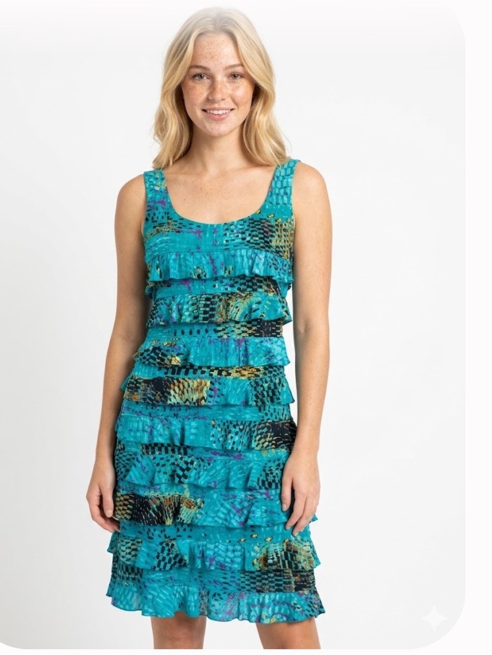 Tango Mango Truly Turquoise Cha Cha Ruffle Dress - Size Small